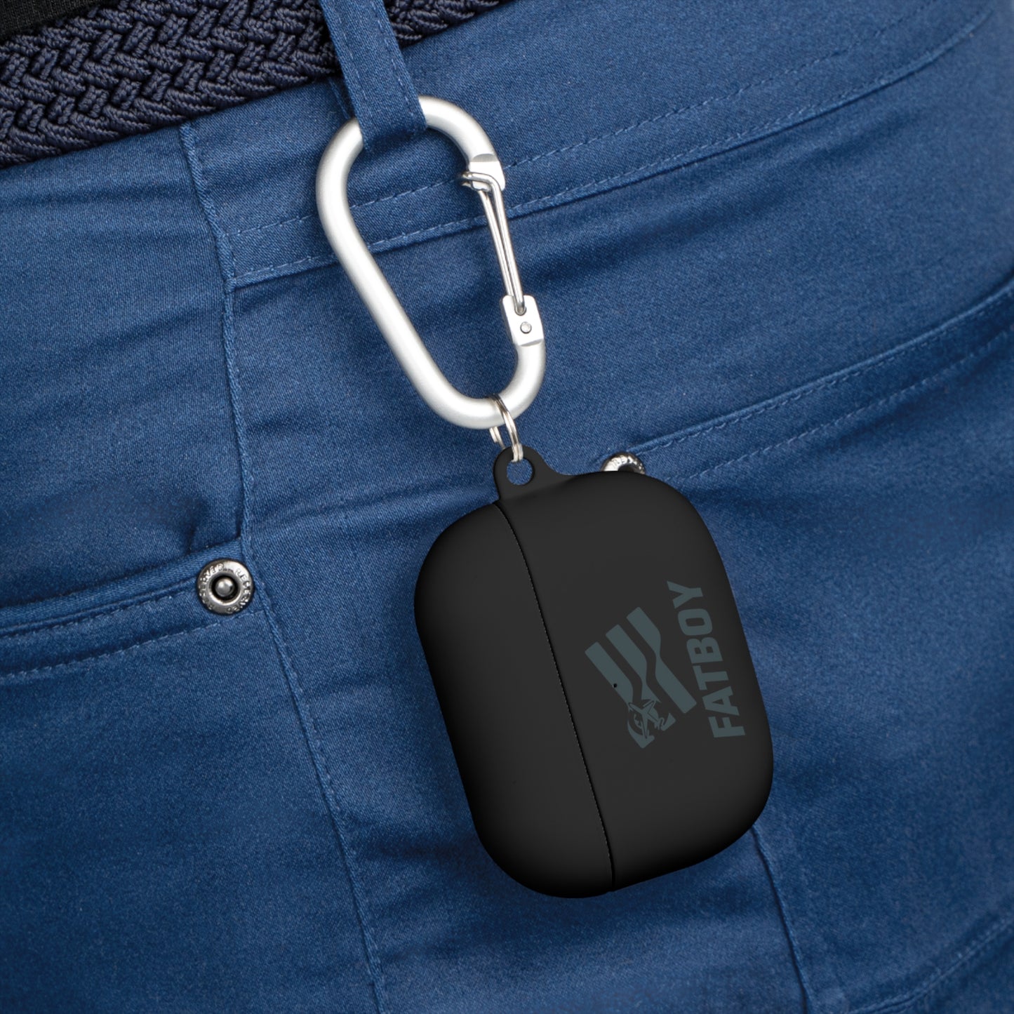 AirPods Case — "FATBOY Travels LLC" Logo Protective Cover with Carabiner