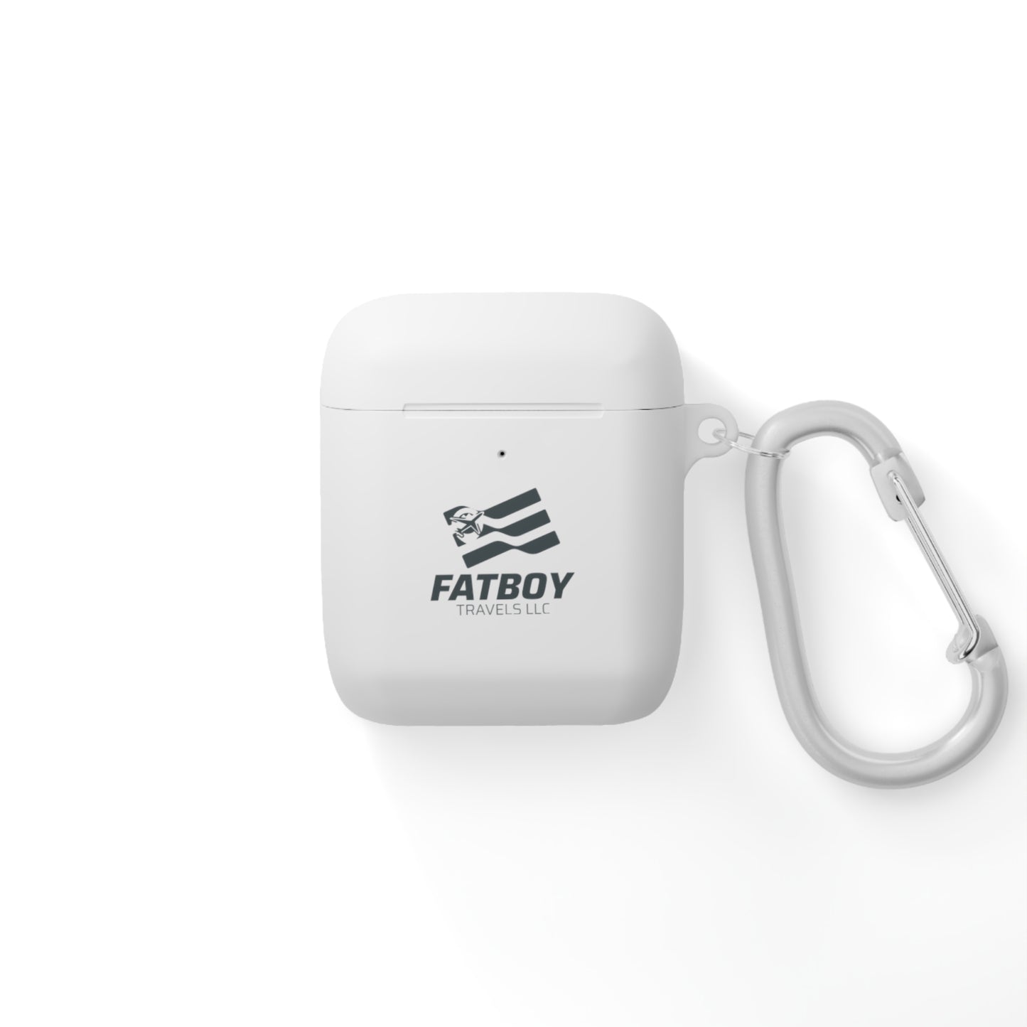AirPods Case — "FATBOY Travels LLC" Logo Protective Cover with Carabiner
