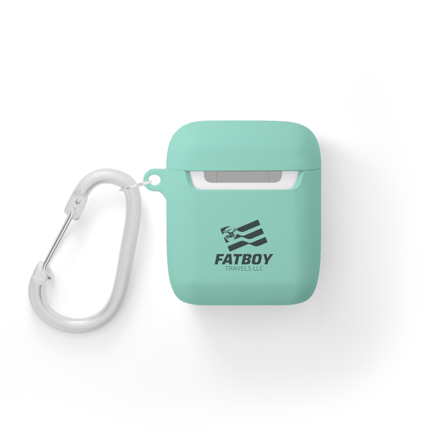 AirPods Case — "FATBOY Travels LLC" Logo Protective Cover with Carabiner
