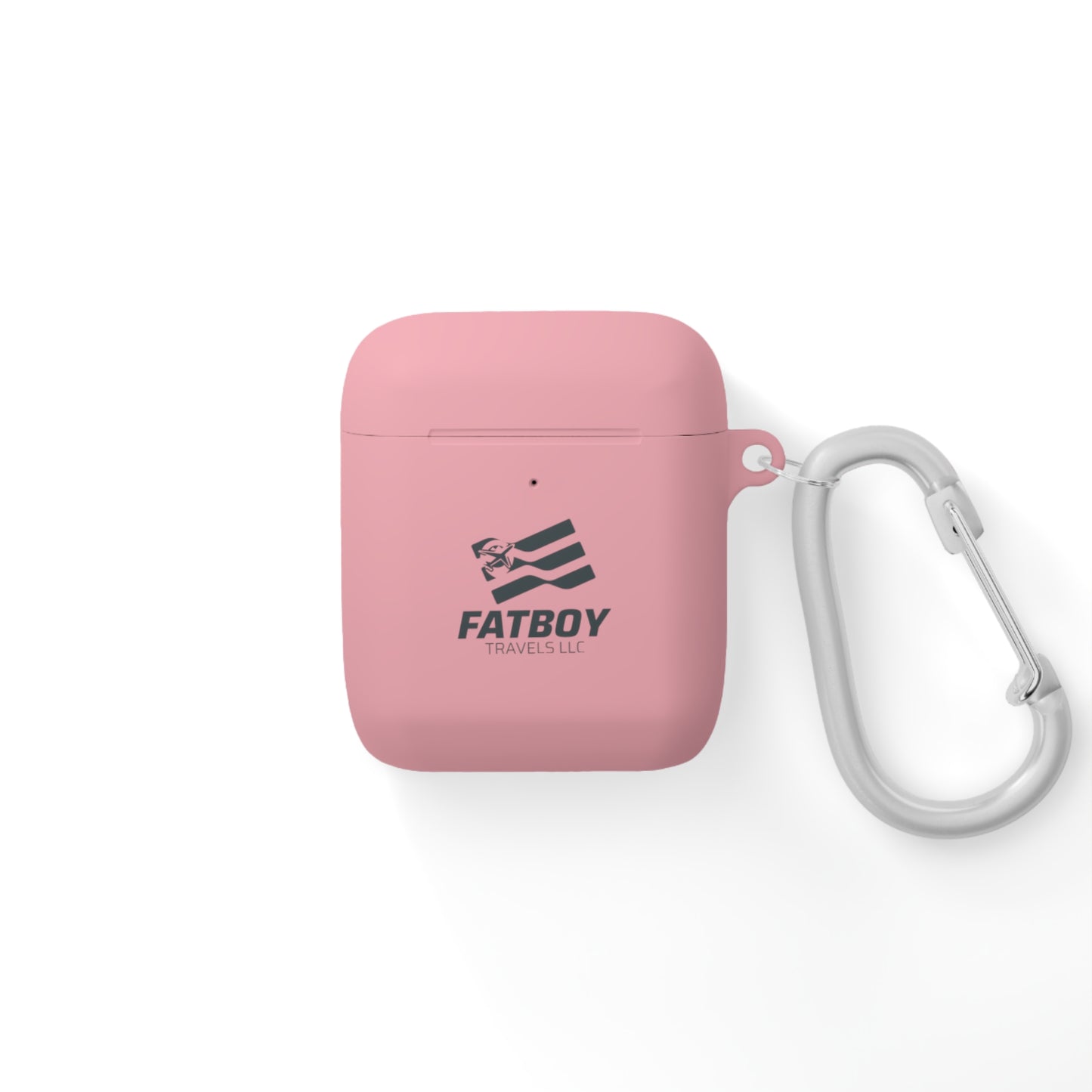 AirPods Case — "FATBOY Travels LLC" Logo Protective Cover with Carabiner
