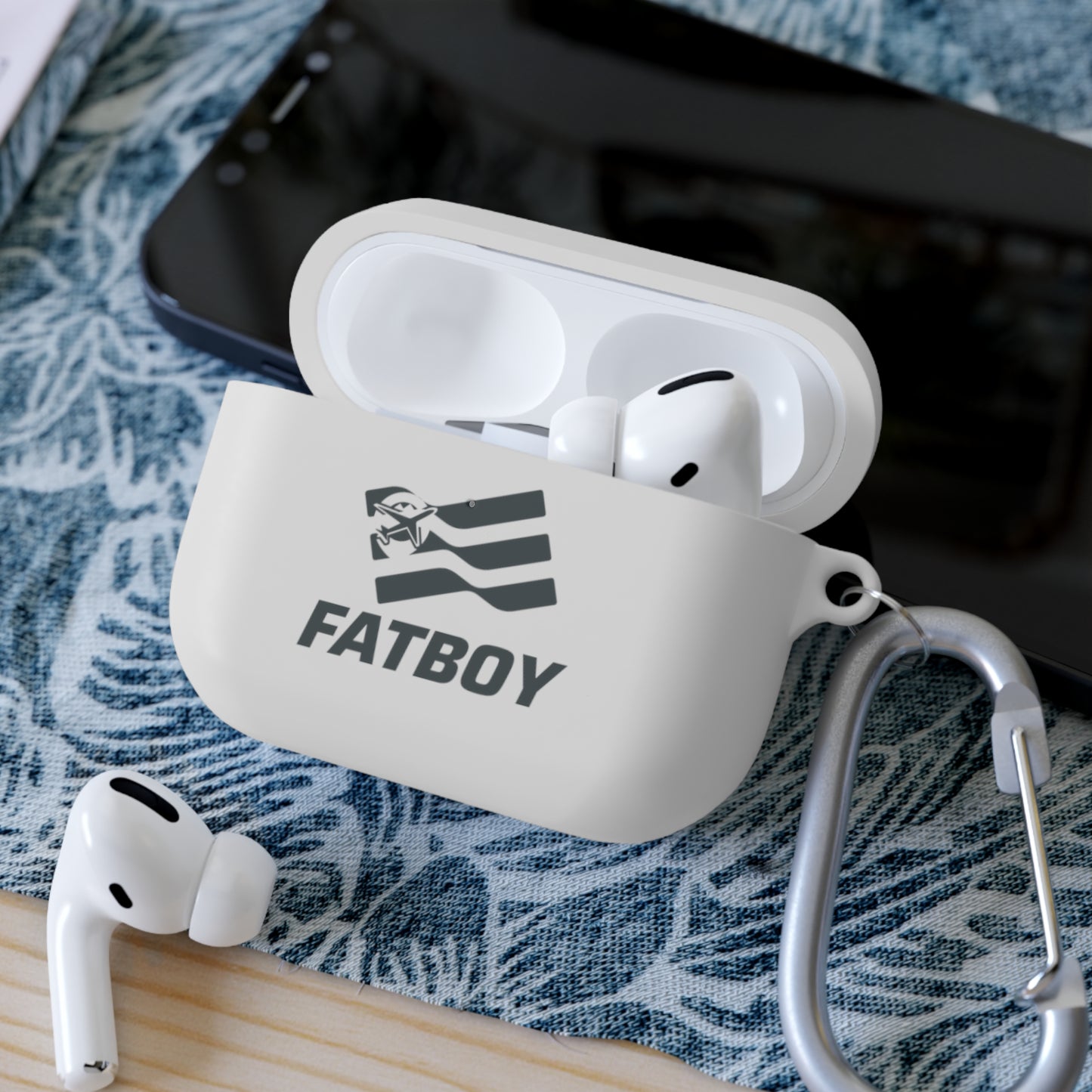 AirPods Case — "FATBOY Travels LLC" Logo Protective Cover with Carabiner
