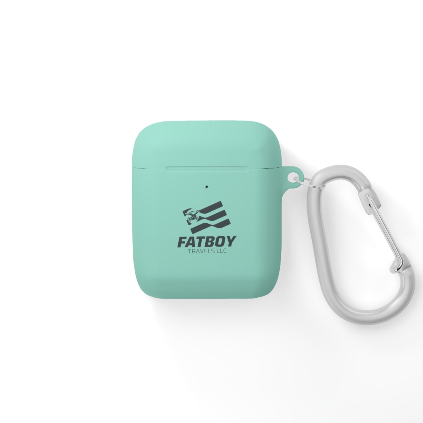 AirPods Case — "FATBOY Travels LLC" Logo Protective Cover with Carabiner
