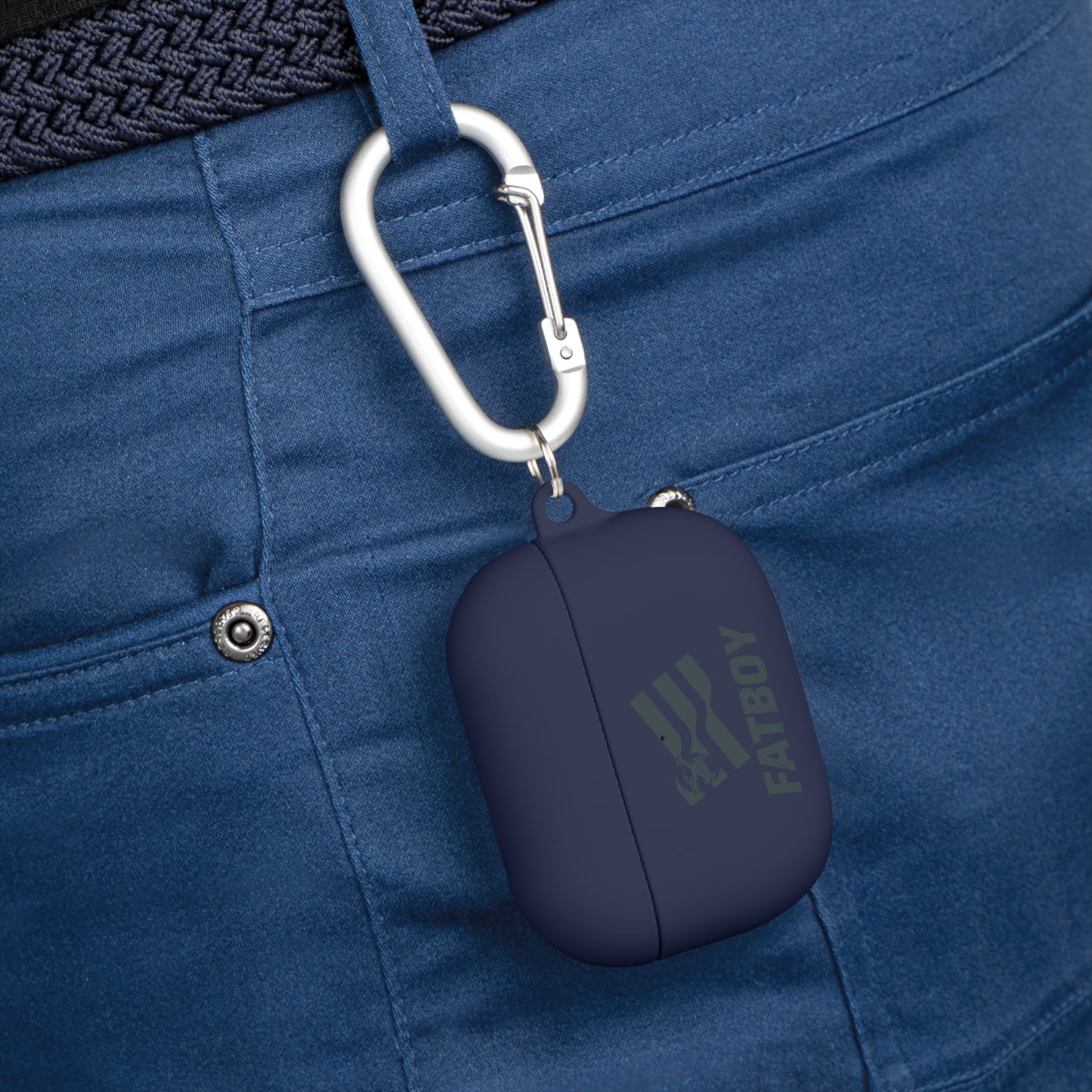 AirPods Case — "FATBOY Travels LLC" Logo Protective Cover with Carabiner