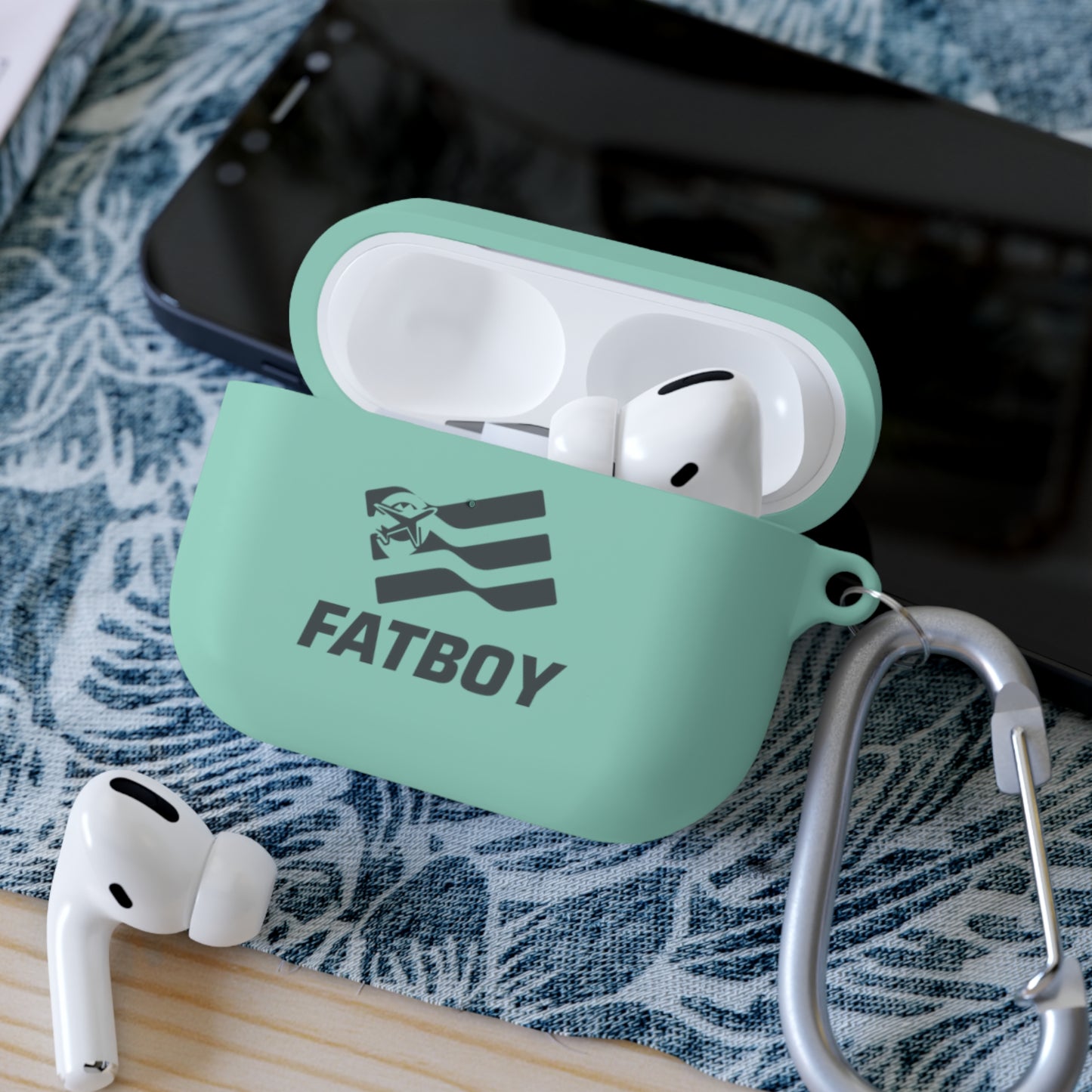 AirPods Case — "FATBOY Travels LLC" Logo Protective Cover with Carabiner