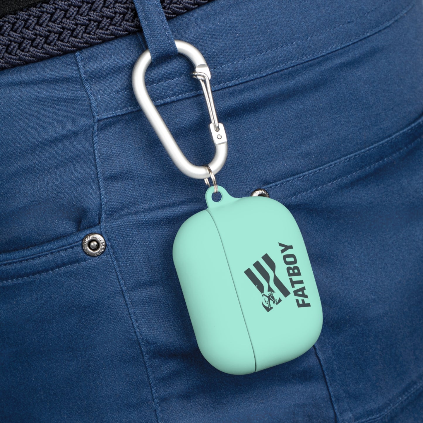 AirPods Case — "FATBOY Travels LLC" Logo Protective Cover with Carabiner